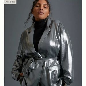 Anthropologie Zada Metallic Blazer - silver